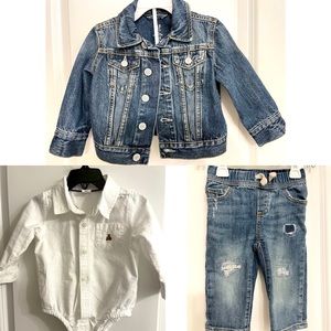 GAP Jean denim jacket, pants, white shirt (set of 3)